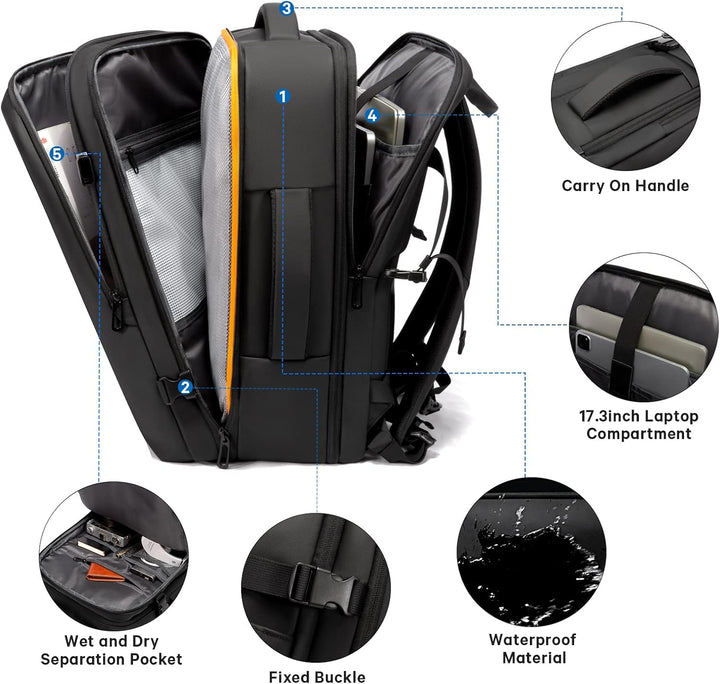 Pojemny plecak miejski 26-45L, wodoodporny, z przegrodą na laptopa, unisex.