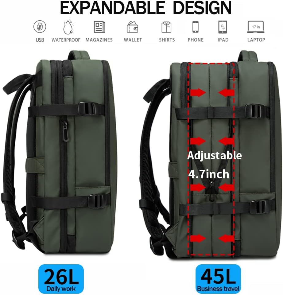 Plecak wielozadaniowy 26-45L, wodoodporny, na laptopa, do pracy, szkoły i podróży.