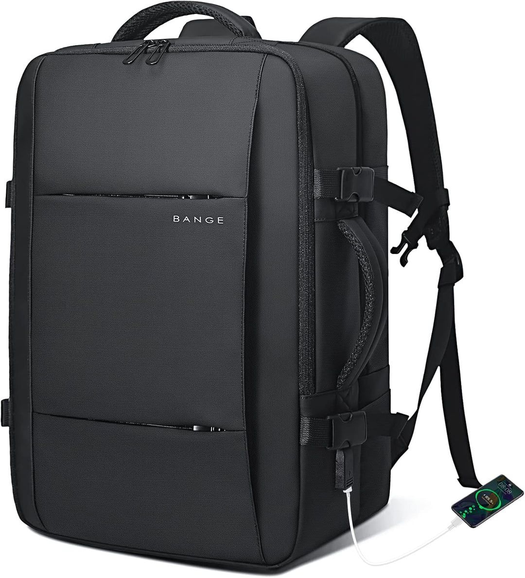 Czarny plecak 26-45L, wodoodporny, z kieszenią na laptopa, idealny na weekendowe wyjazdy.