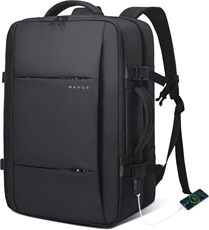 Czarny plecak 26-45L, wodoodporny, z kieszenią na laptopa, idealny na weekendowe wyjazdy.
