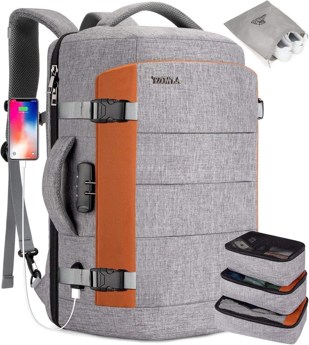 Plecak podróżny AeroPack 40L unisex na laptopa 17,3" z portem USB i zamkiem antykradzieżowym, wodoodporny.