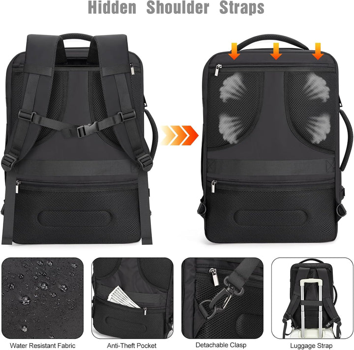 Pojemny plecak podróżny unisex 40L na laptopa 17,3" z przegrodami, wodoodporny, z portem USB i zamkiem.