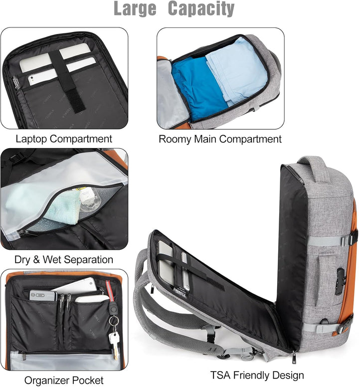 Szczegółowy widok plecaka AeroPack 40L z portem USB, kieszeniami bocznymi i przegrodą na laptopa 17,3", wodoodporny.