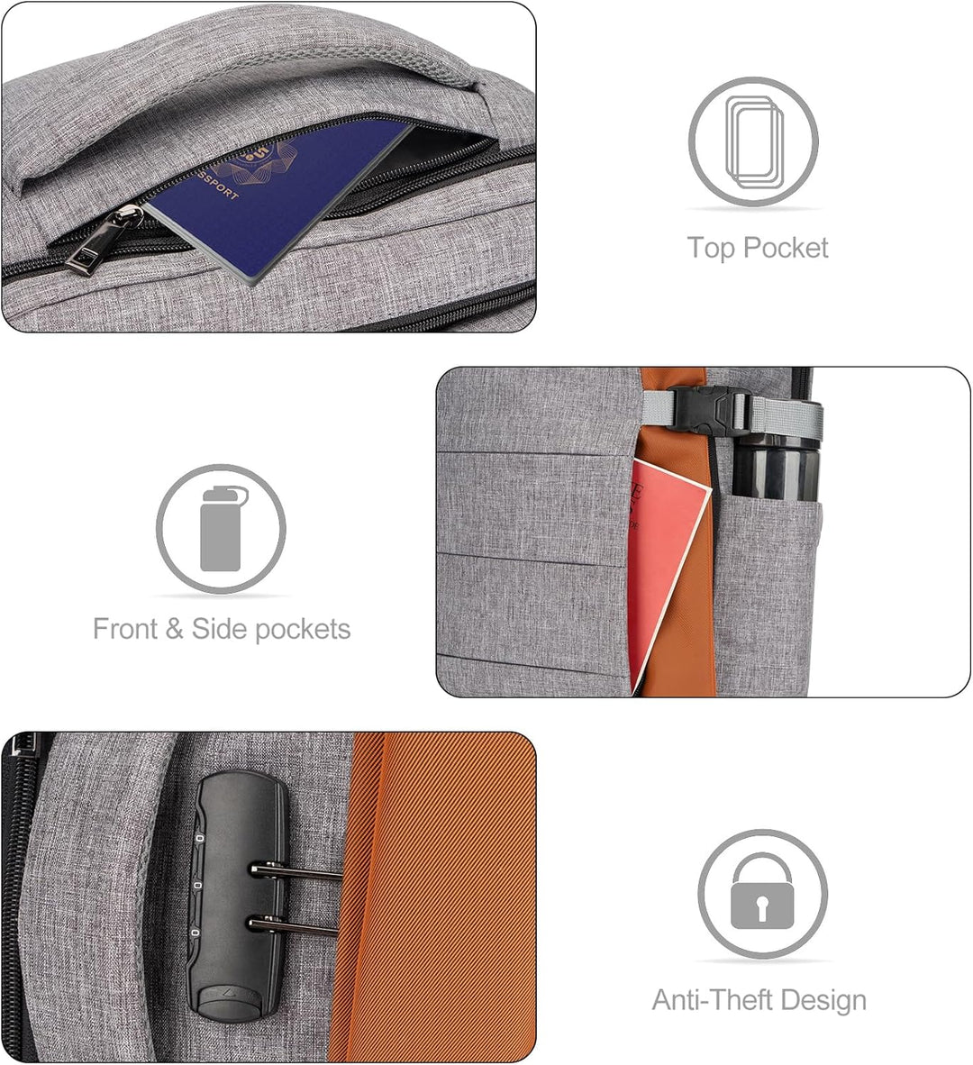Plecak podróżny 40L unisex z licznymi kieszeniami, na laptopa 17,3", wodoodporny, z zamkiem antykradzieżowym.