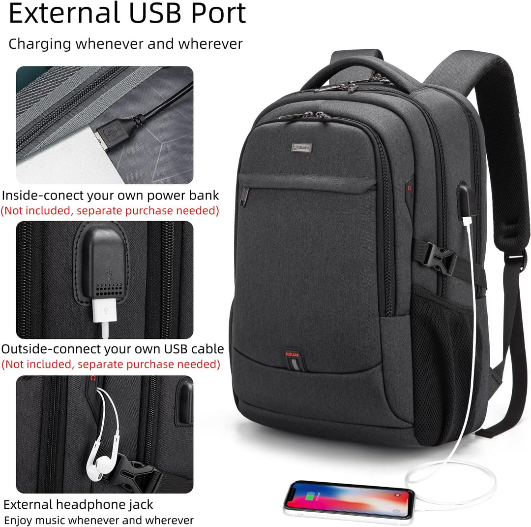 Szary plecak na laptopa 15.6, z USB, wodoodporny, z ergonomicznym designem.