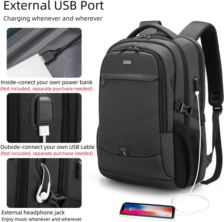 Szary plecak na laptopa 15.6, z USB, wodoodporny, z ergonomicznym designem.