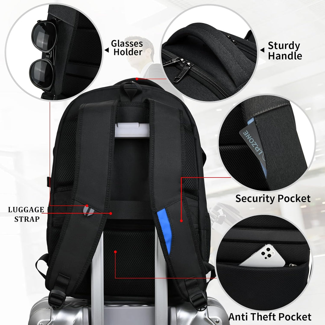 Elegancki plecak na laptopa z USB, wodoodporny, z elementami antykradzieżowymi.