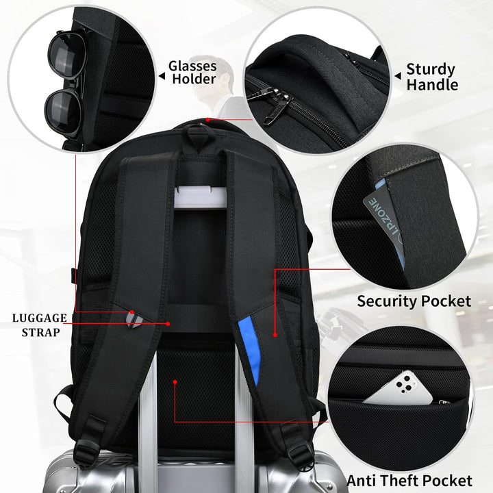 Elegancki plecak na laptopa z USB, wodoodporny, z elementami antykradzieżowymi.