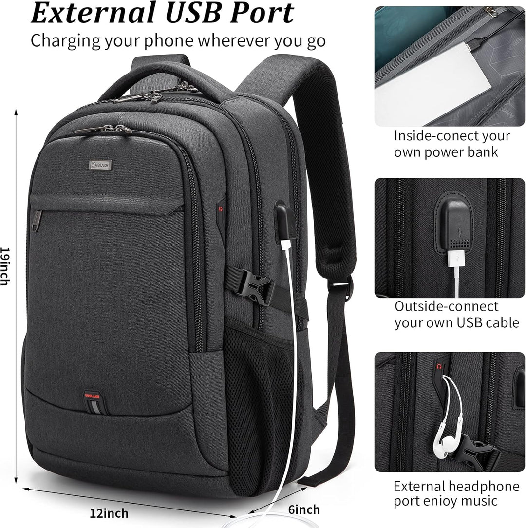 Elegancki plecak unisex, wodoodporny, zintegrowany USB, na laptopa i akcesoria.