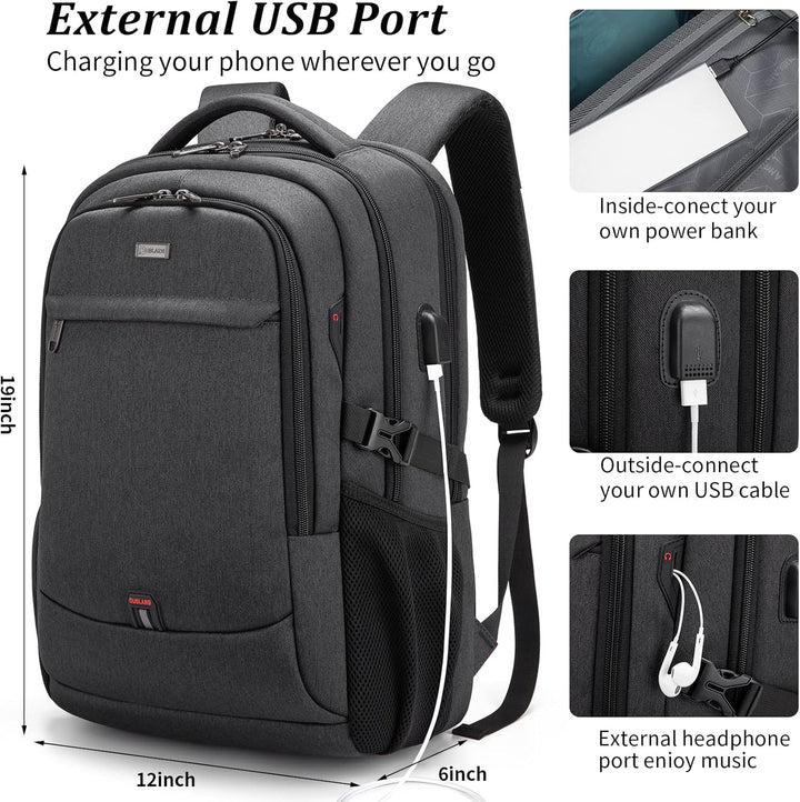 Elegancki plecak unisex, wodoodporny, zintegrowany USB, na laptopa i akcesoria.