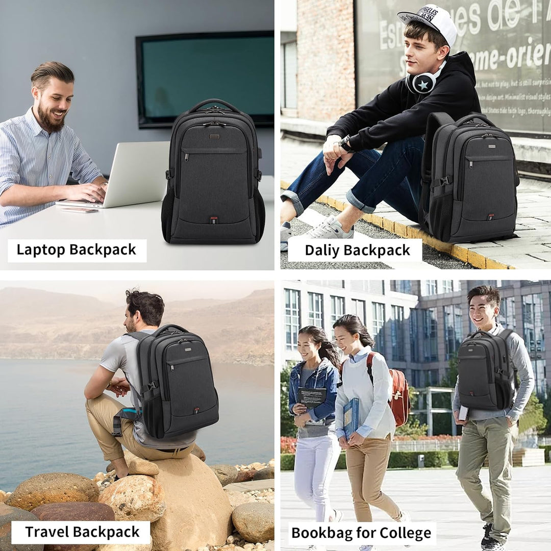 Elegancki plecak unisex, wodoodporny, z USB, na laptopa, z dyskretnym portem ładowania.