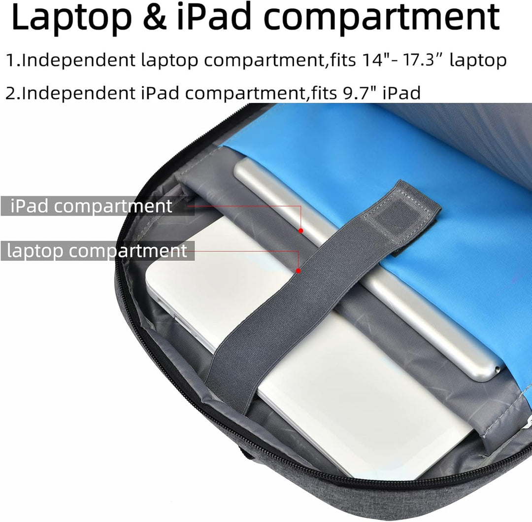 Plecak unisex z USB, wodoodporny, na laptopa, z łatwym dostępem do głównej komory.
