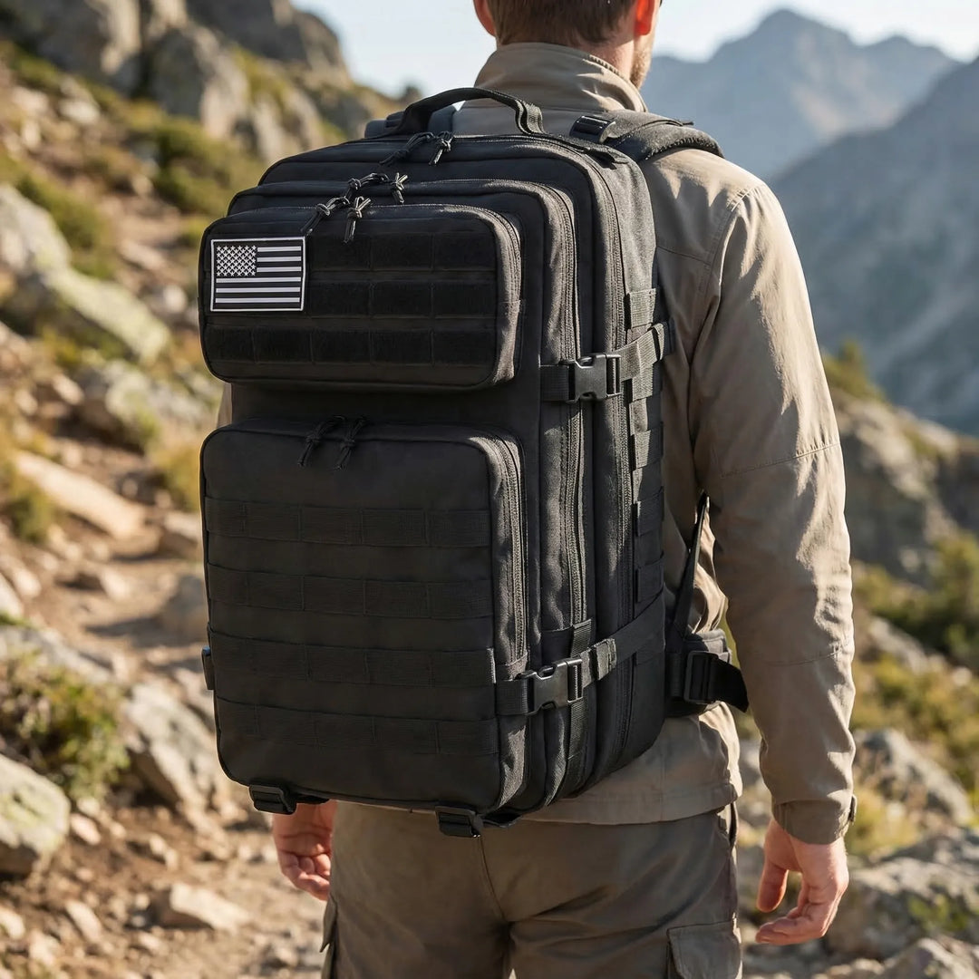 Plecak taktyczny MOLLE 45L, idealny na wyprawy, outdoor, camping i do użytku wojskowego.