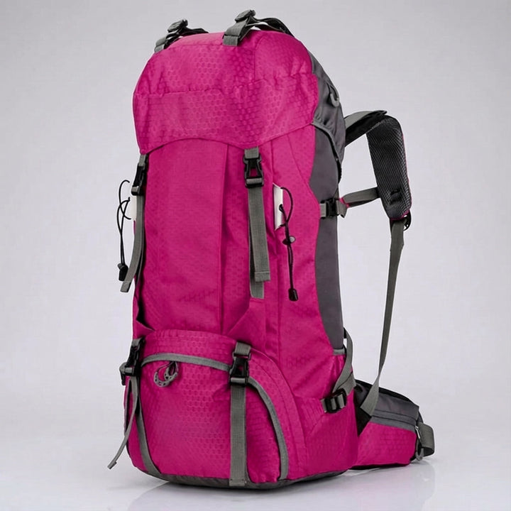 Plecak trekkingowy Pathward 60L, widok z boku, paski kompresyjne na sprzęt outdoor.