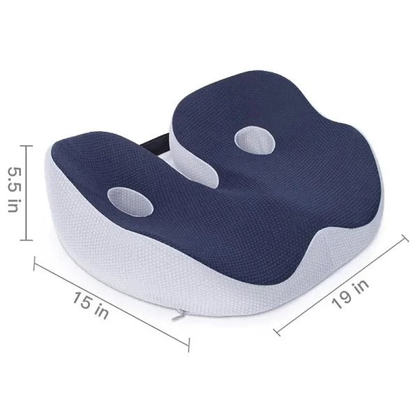 Ergonomiczna poduszka jako akcesorium biurowe, z regulacją dla wsparcia kręgosłupa i komfortu siedzenia.