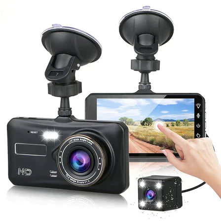 Podwójna kamera samochodowa przód tył Full HD, wideorejestrator z noktowizorem dla bezpieczeństwa jazdy.