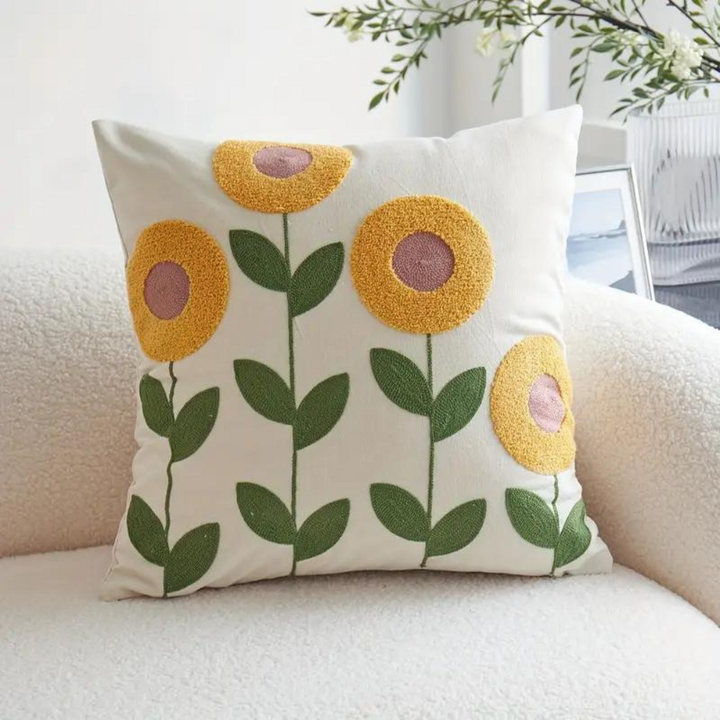 Poszewka na poduszkę z botanicznym wzorem roślinnym 45x45cm, żółto-beżowa, czerwona, idealna do sofy w salonie.