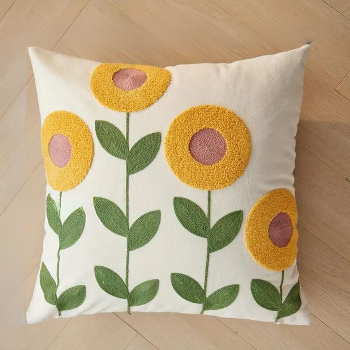 Poszewka dekoracyjna botaniczna do sofy lub sypialni, wzór roślinny, 45x45cm, żółto-beżowo-czerwona.