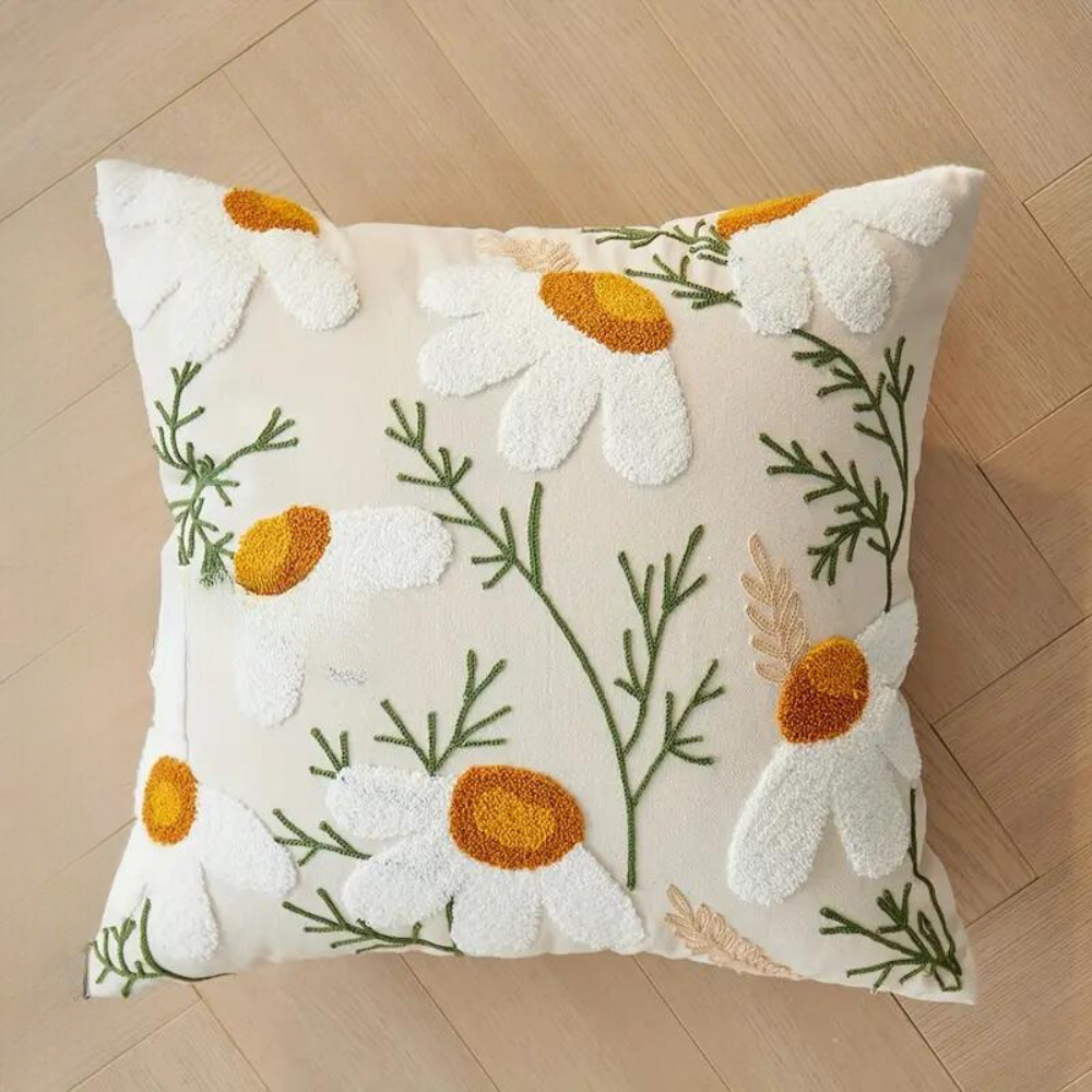 Uniwersalna poszewka na poduszkę 45x45cm, botaniczny wzór liści, dekoracja wnętrz, żółto-czerwona.