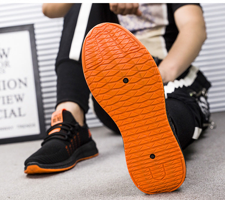 Męskie buty sportowe do biegania, czarne sneakersy z pomarańczowymi akcentami z boku