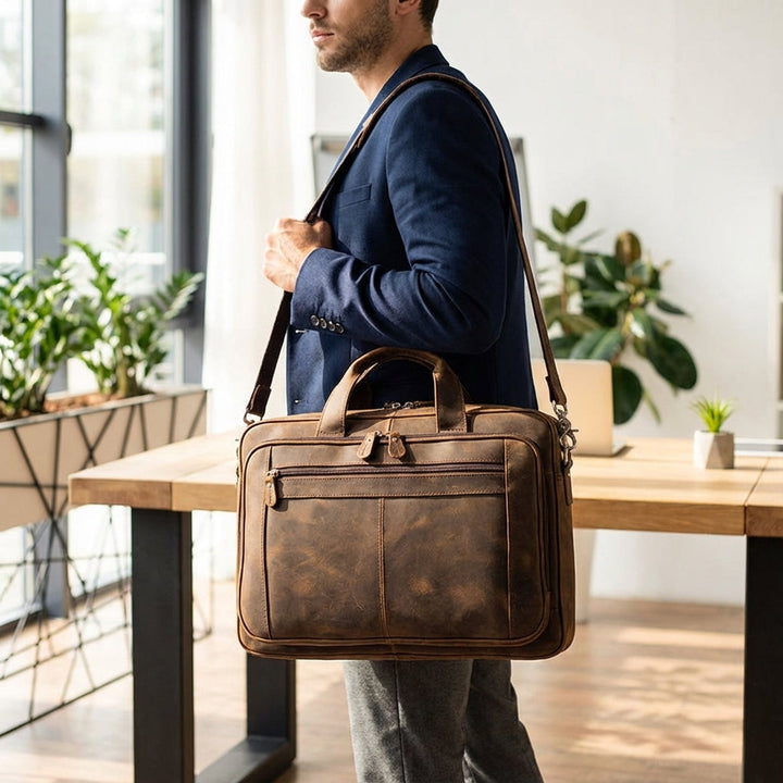 Profesjonalna torba na laptopa unisex, duża, wytrzymała, z paskiem na ramię, idealna do pracy i podróży.