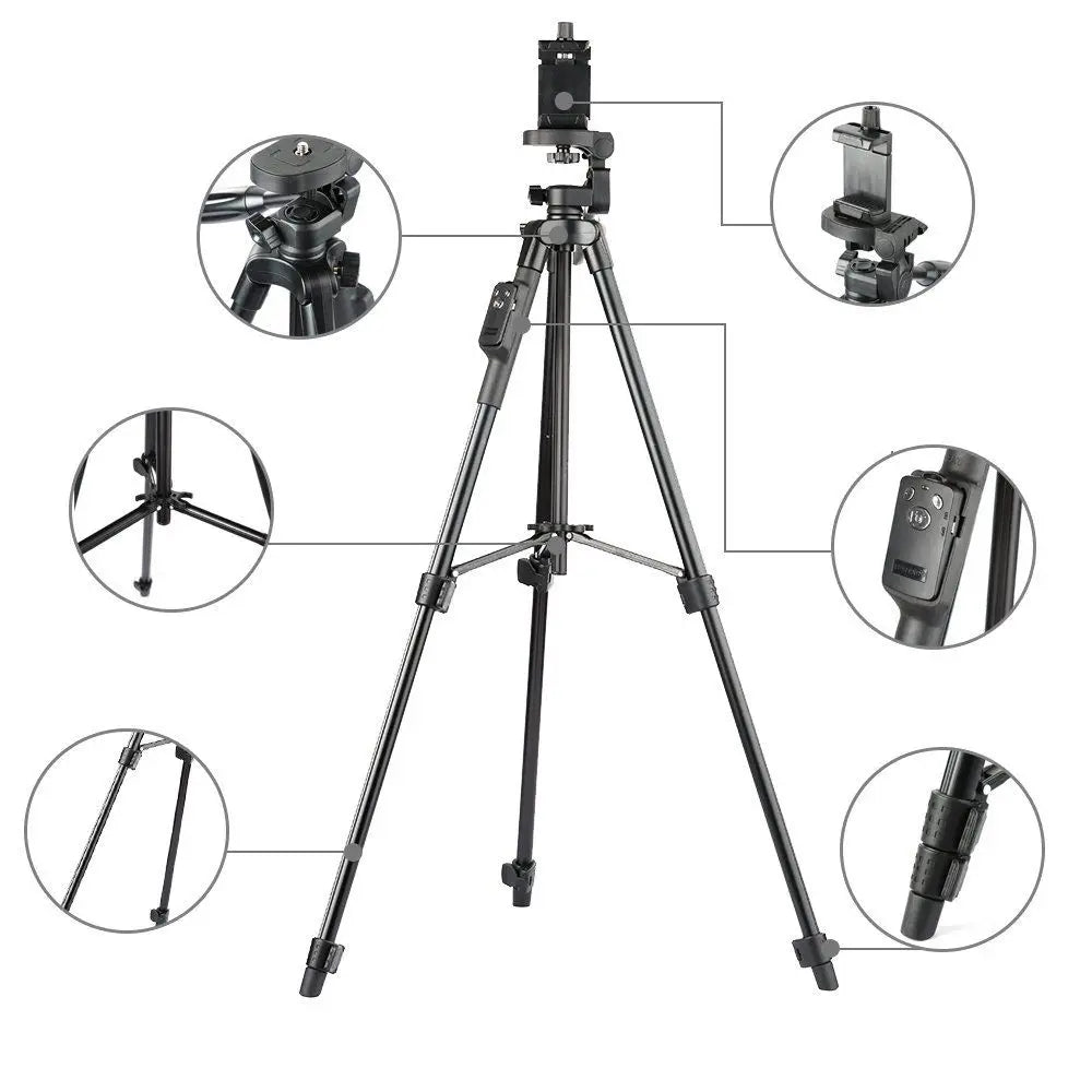 Profesjonalny statyw aluminiowy z regulowaną głowicą do fotografii i wideo DSLR/smartfon. Stabilizacja.