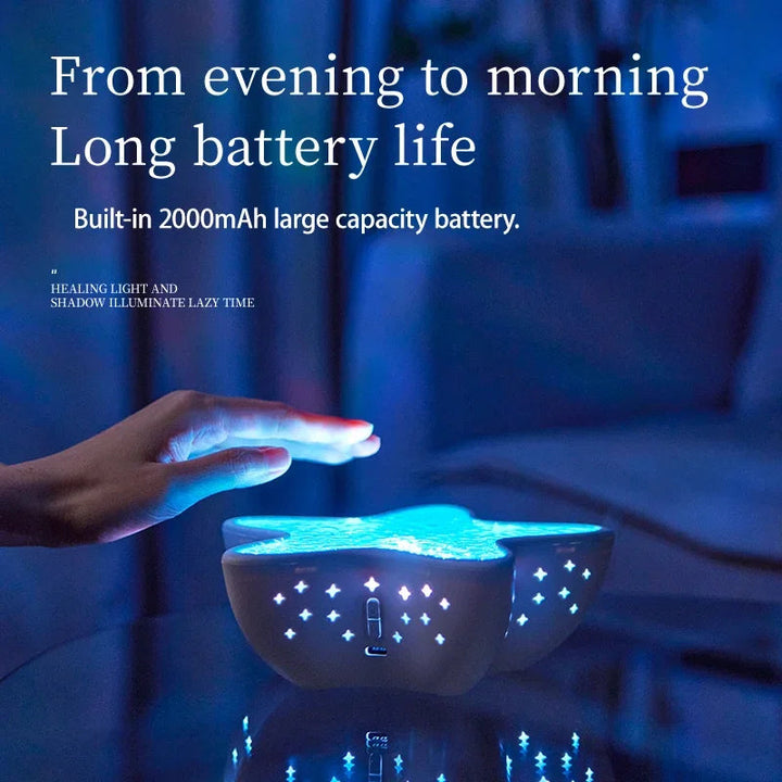 Projektor rozgwiazda emitujący kojące fale oceanu, idealny jako lampka nocna do sypialni, tworzy magiczny nastrój.