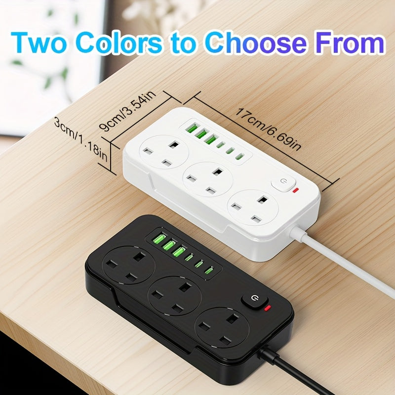 Kompaktowy rozgałęźnik zasilający z 3 gniazdami AC i 6 portami USB. Niezbędny akcesorium do elektroniki.