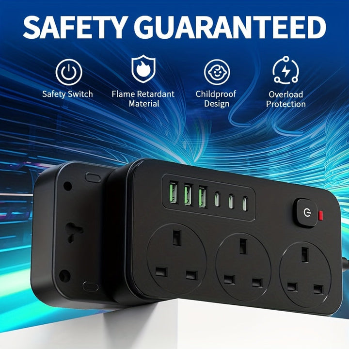 Uniwersalny przedłużacz 9 w 1 z multi-gniazdami AC i USB, klucz do efektywnego zasilania urządzeń elektronicznych.