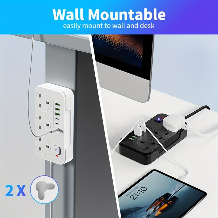Listwa zasilająca 9 w 1 z 3 gniazdami AC i 6 portami USB. Idealna do jednoczesnego ładowania wielu sprzętów.