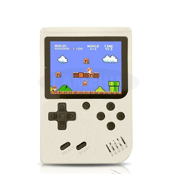 Czerwona konsola retro handheld z kolorowym ekranem, 400 wbudowanymi grami klasycznymi.