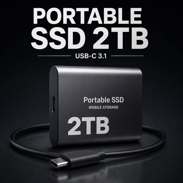Przenośny dysk SSD 2TB USB-C, szybka pamięć zewnętrzna do laptopa i PC.
