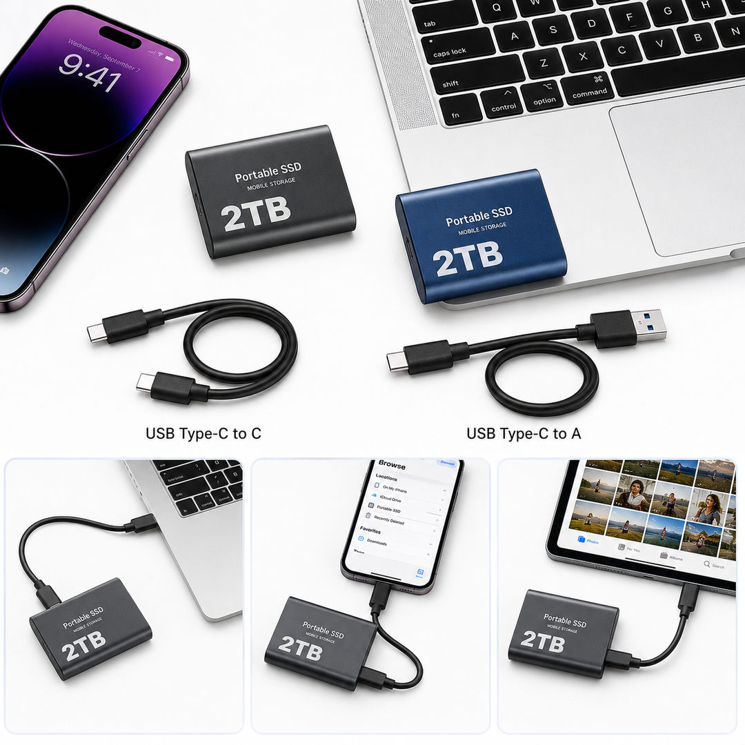 Kompaktowy dysk SSD 2TB USB-C. Technologia pamięci zewnętrznej dla szybkiego dostępu do danych.