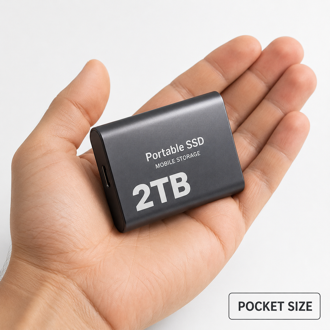 Dysk SSD 2TB USB-C, bezpieczne przechowywanie danych. Kompaktowa elektronika.