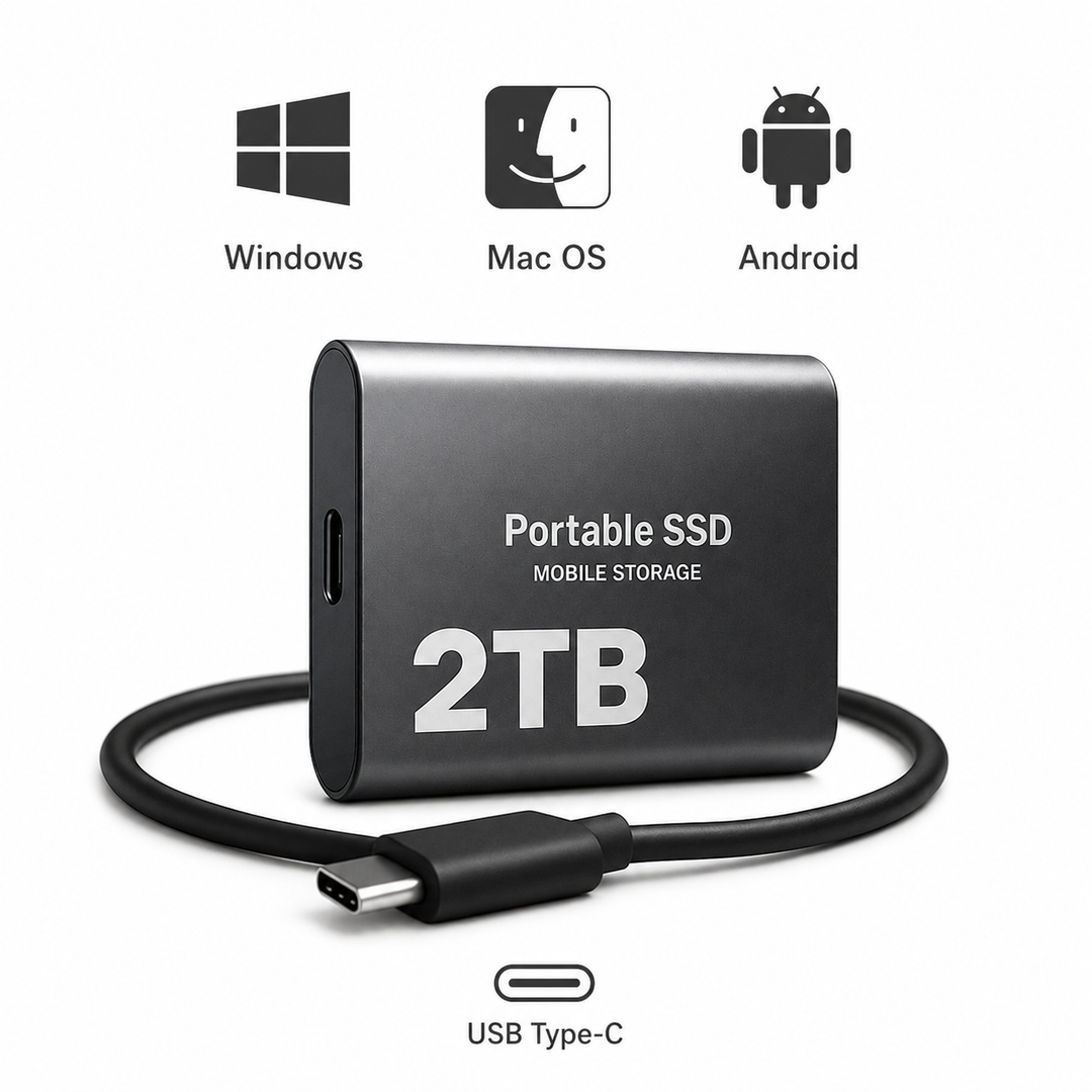 Nowoczesny dysk SSD 2TB USB-C, superszybki transfer plików. Kompatybilny z telefonem.