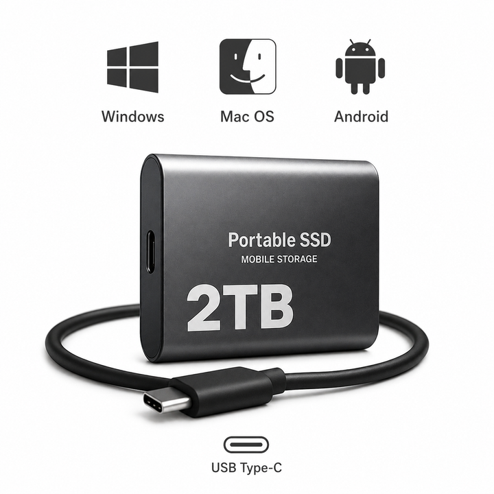 Nowoczesny dysk SSD 2TB USB-C, superszybki transfer plików. Kompatybilny z telefonem.