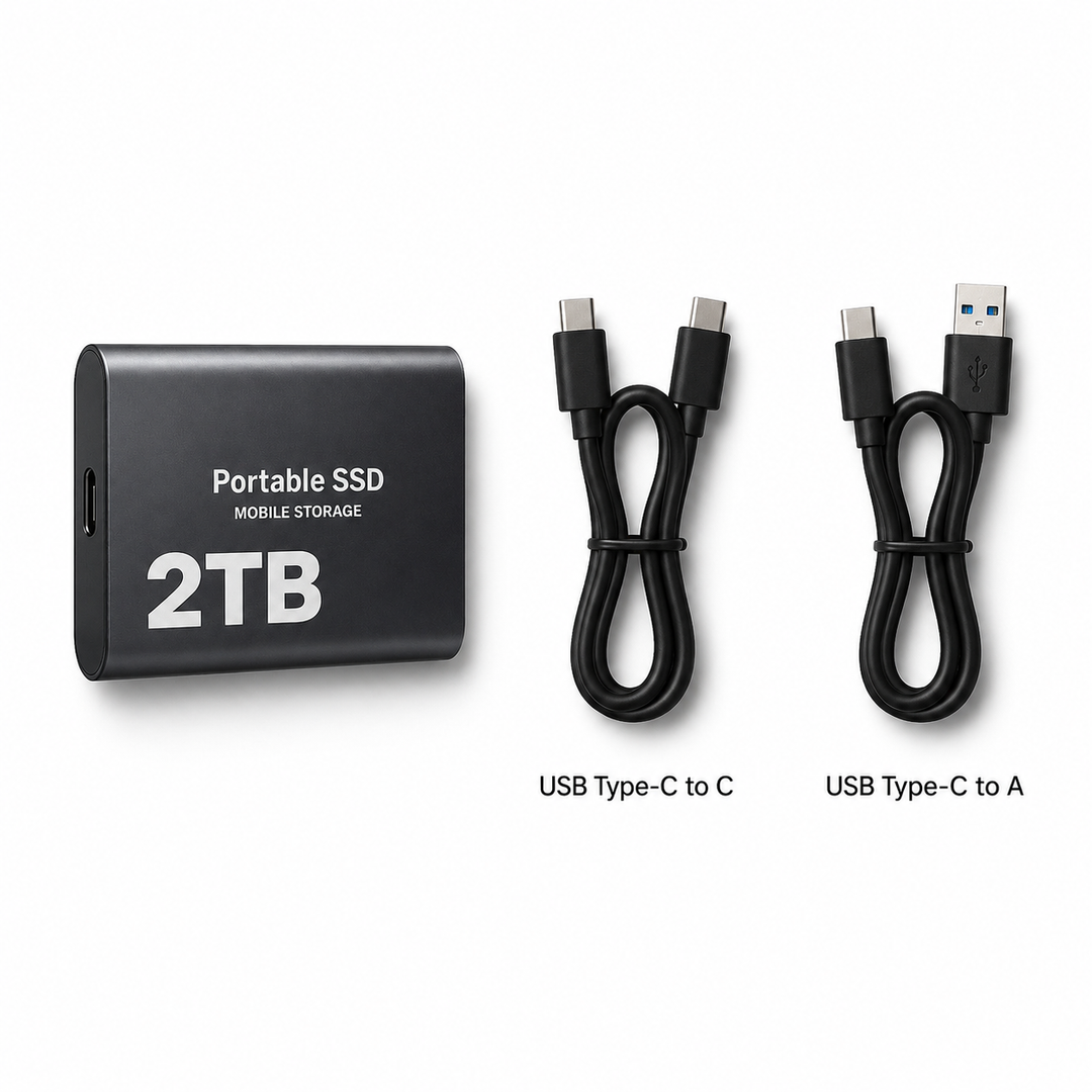 Przenośny SSD 2TB USB-C, idealny do backupu zdjęć i filmów z telefonu oraz PC.