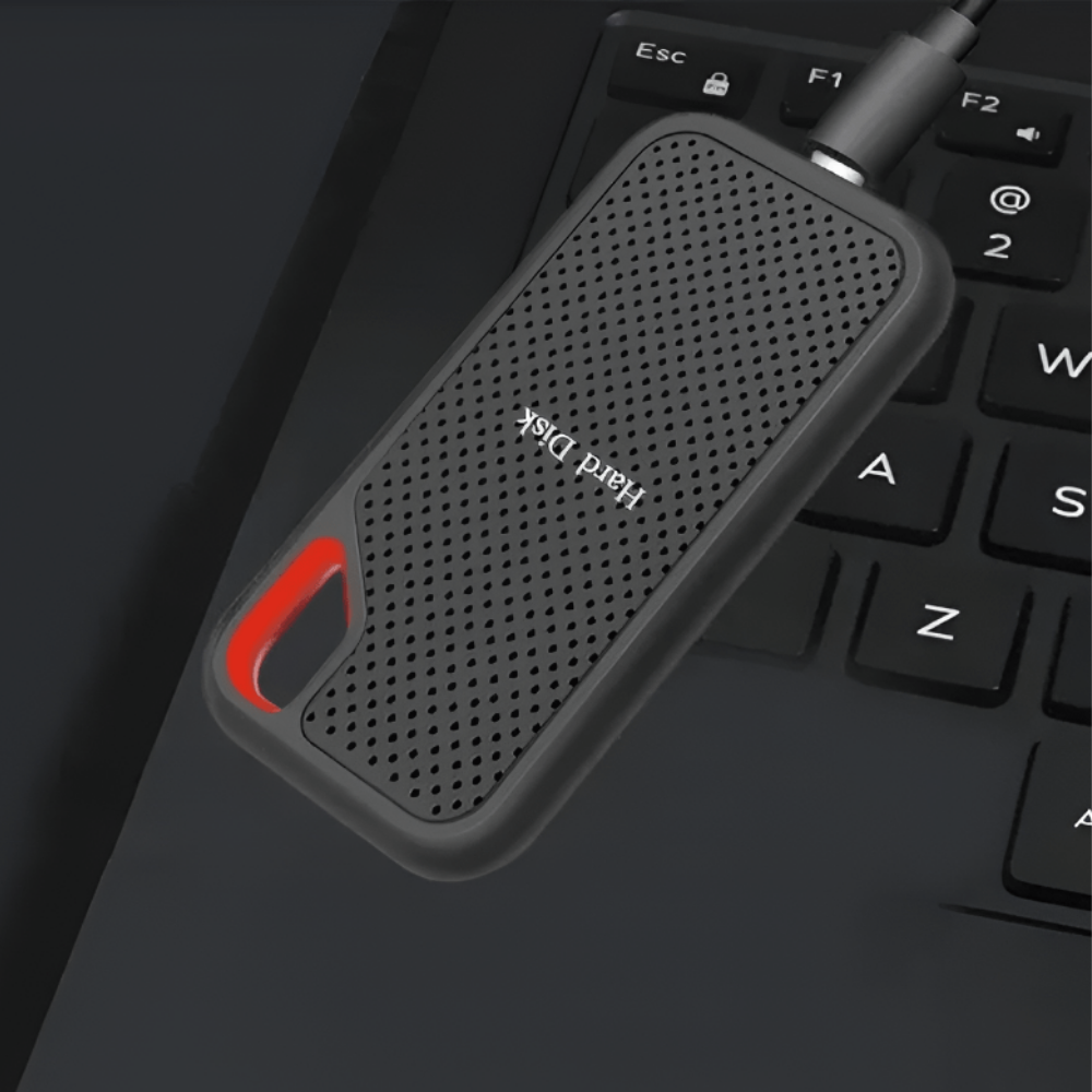 Uniwersalny przenośny dysk SSD USB-C, kompatybilny z laptopami i smartfonami.