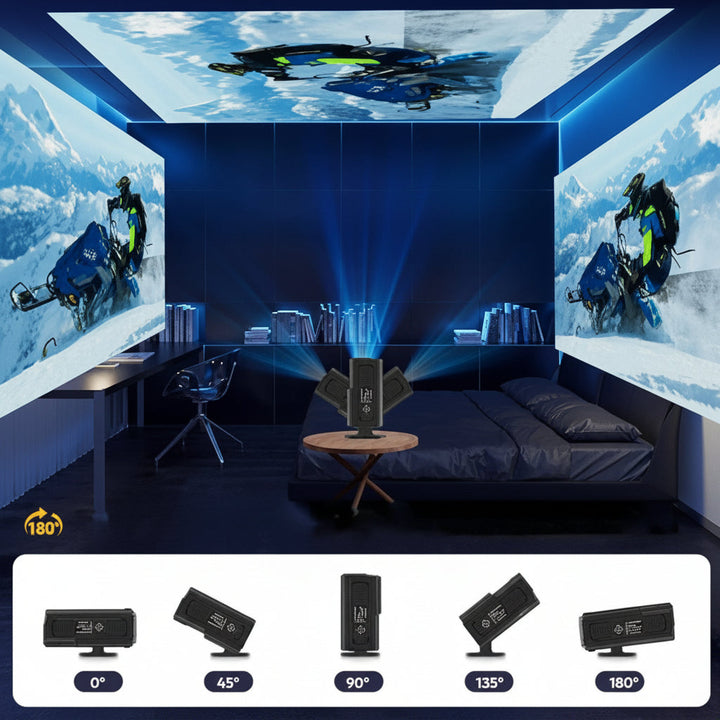 Projektor przenośny z WiFi, Bluetooth do rozrywki domowej. Obsługuje Full HD i 4K, do filmów, gier i prezentacji.