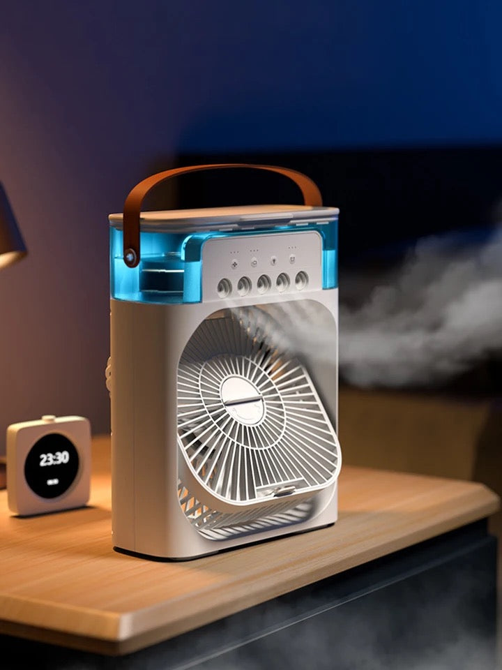 Kompaktowy klimatyzator przenośny USB z łatwym panelem sterowania. Wodne chłodzenie, mini wentylator.