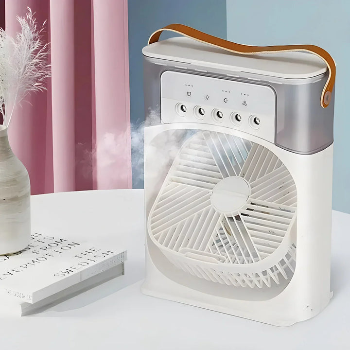 Skuteczny klimatyzer przenośny 3w1 z chłodzeniem i nawilżaniem. Ulga od upału w biurze i domu.