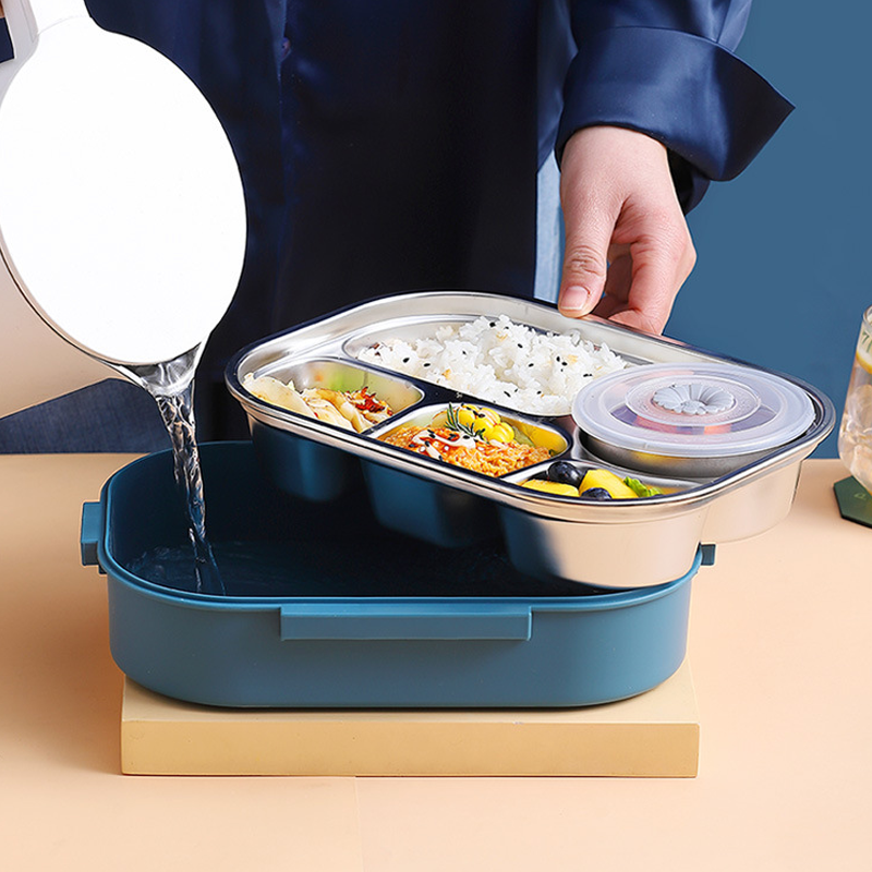 Przenośny pojemnik na jedzenie, lunchbox na piknik, do pracy i szkoły, z praktycznymi przegrodami.