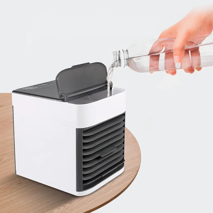 Przenośny mini klimatyzator 4w1 z funkcją nawilżacza, wentylatora, lampką LED, idealny do domu i biura.