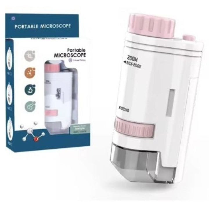 Przenośny mini mikroskop HD z podświetleniem LED, idealny dla dzieci do odkrywania mikroświata i nauki.
