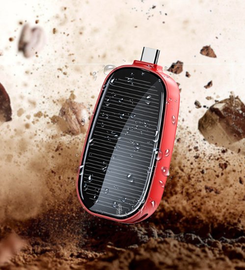Przenośny power bank solarny z panelem słonecznym, idealny do ładowania urządzeń w podróży.
