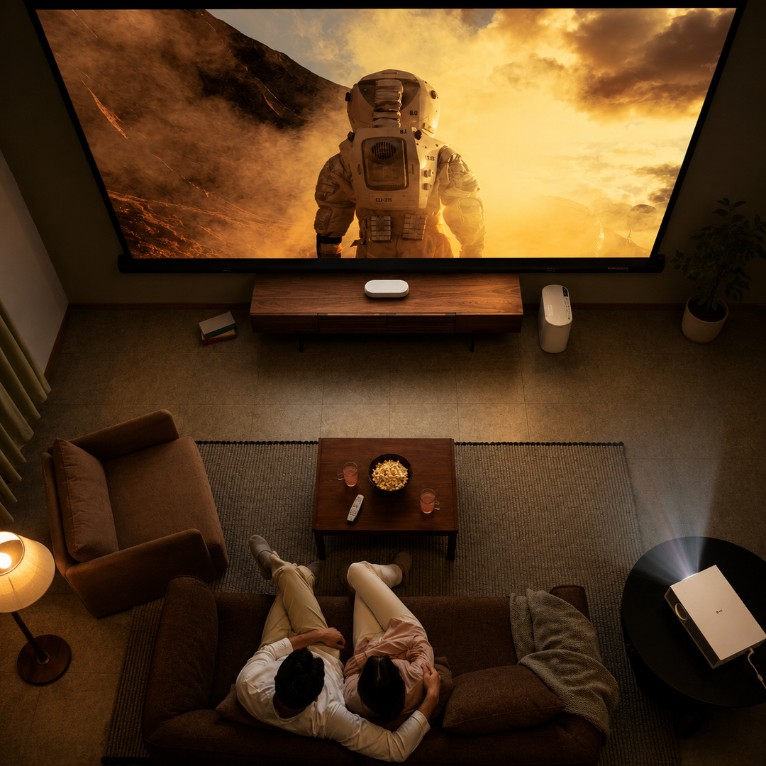 Przenośny projektor 1080P WiFi 6 do kina domowego. Idealny do smartfonów, HDMI.