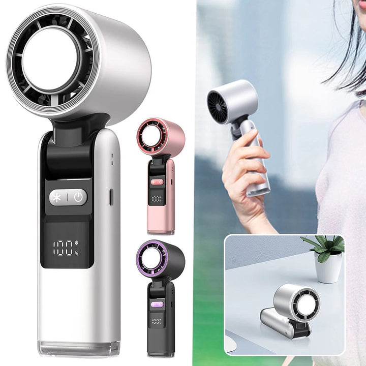 Kompaktowy mini wentylator USB z turbiną i czytelnym cyfrowym ekranem, doskonały gadżet na lato.