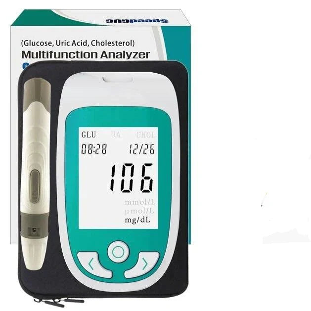 Kompletny, dokładny zestaw do pomiaru glukozy i cholesterolu. Monitor zdrowia dla profilaktyki domowej.