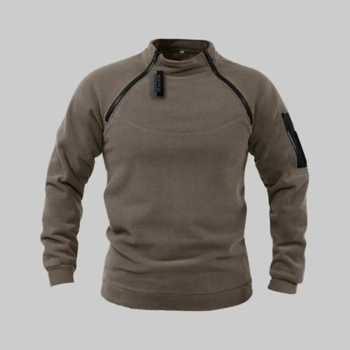 Beżowy sweter polarowy męski z wysokim kołnierzem