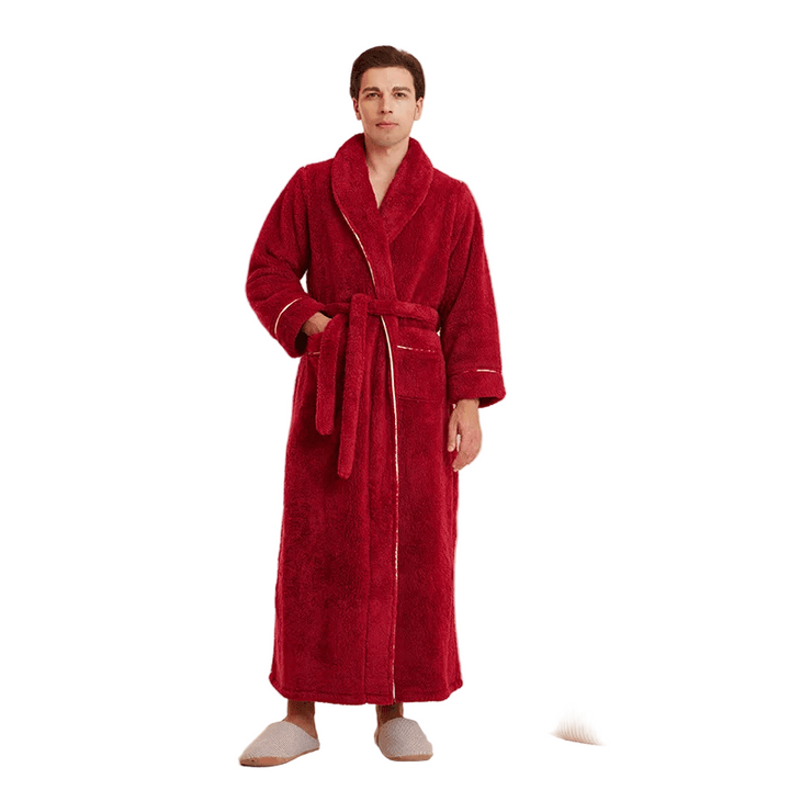 Unisex szlafrok flanelowy, puszysty. Ciepły komfort na jesienne i zimowe wieczory w domu.